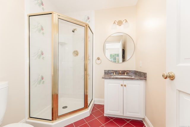 3 Mountaincrest Dr, Cheshire, CT 06410 - bathroom featuring toilet, a stall shower, vanity, and tile patterned floors
