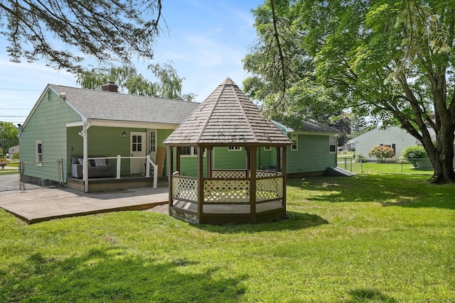 86 Rice Rd, Meriden, CT 06450 - rear view of house featuring a gazebo, a chimney, and a patio area