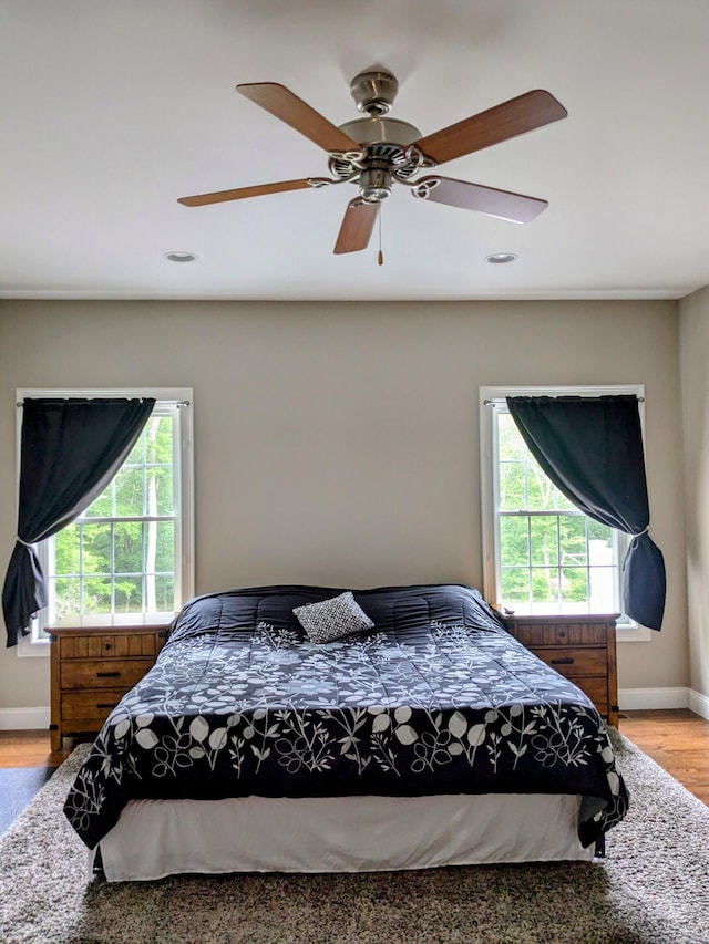 5 Newberry St, Haddam, CT 06441 - bedroom featuring multiple windows, light wood finished floors, baseboards, ceiling fan, and recessed lighting