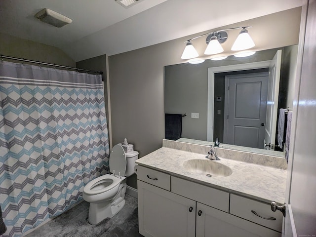 5 Newberry St, Haddam, CT 06441 - full bathroom featuring vanity, toilet, vaulted ceiling, and a shower with shower curtain