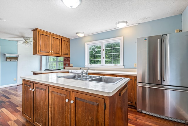 29 Daniels Rd, East Haddam, CT 06423 - kitchen featuring freestanding refrigerator, a sink, light countertops, dark wood-type flooring, and a textured ceiling