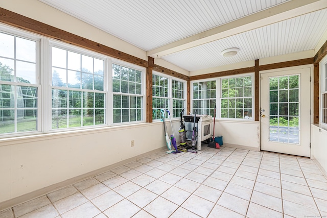 29 Daniels Rd, East Haddam, CT 06423 - sunroom with tile patterned floors, baseboards, and beamed ceiling