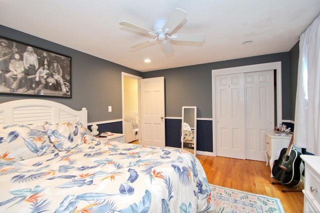 1 Deerfield Rd, Enfield, CT 06010 - bedroom with wood finished floors, a closet, recessed lighting, and a ceiling fan