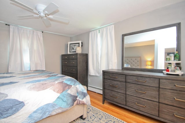 1 Deerfield Rd, Enfield, CT 06010 - bedroom with a baseboard heating unit, light wood-style flooring, and a ceiling fan