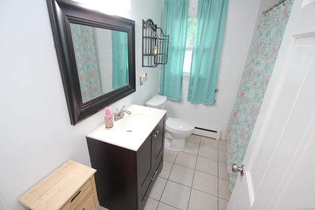 1 Deerfield Rd, Enfield, CT 06010 - full bath featuring vanity, tile patterned flooring, a baseboard radiator, and curtained shower