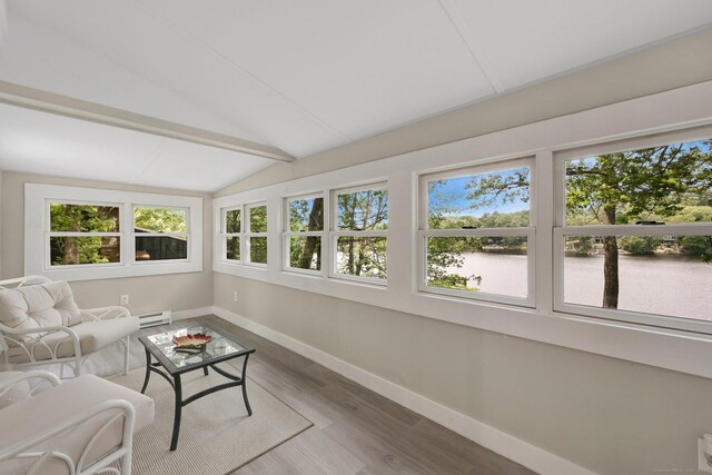 60 Indian Spring Rd, Woodstock, CT 06281 - sunroom / solarium featuring baseboards, a baseboard radiator, and wood finished floors