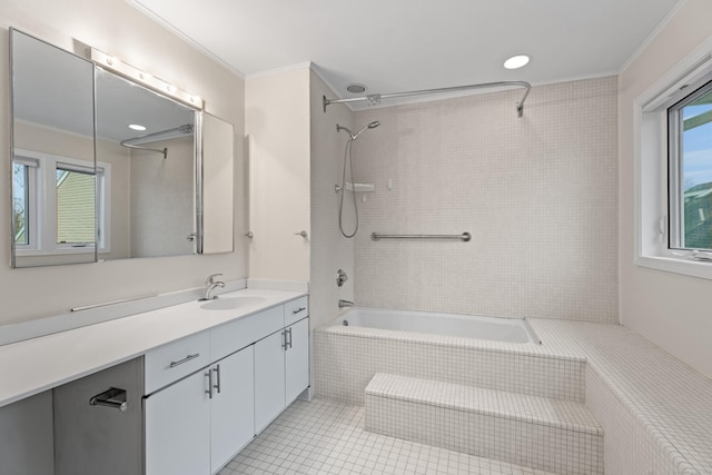 80 Seaview Ter Unit 12, Guilford, CT 06437 - bathroom with vanity, crown molding, tiled shower / bath combo, and tile patterned floors