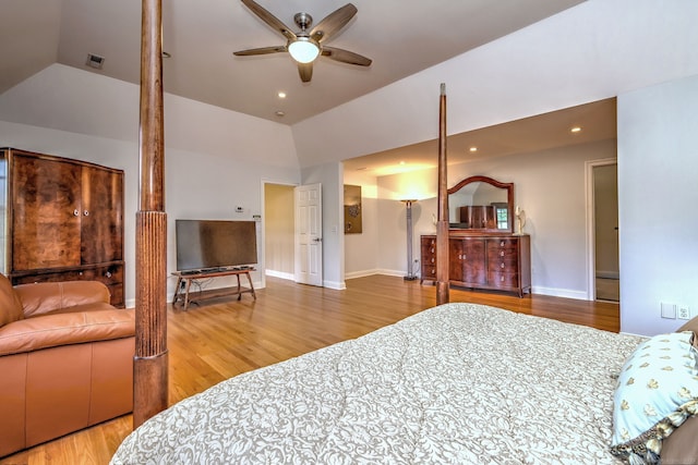 55 Riding Ridge Rd, Monroe, CT 06468 - bedroom featuring wood finished floors, recessed lighting, high vaulted ceiling, and decorative columns