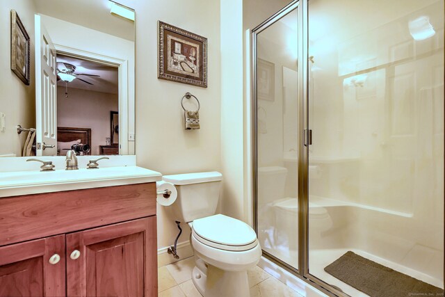 55 Riding Ridge Rd, Monroe, CT 06468 - bathroom with a shower stall, vanity, tile patterned flooring, and ceiling fan
