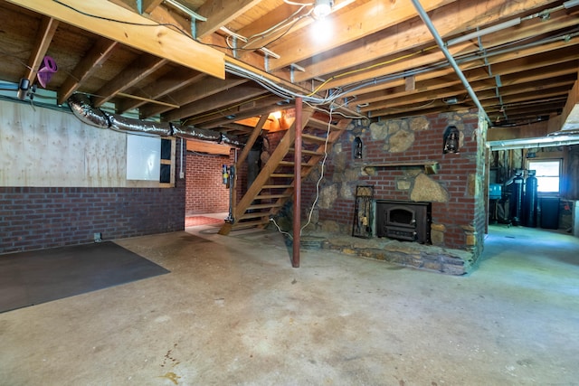112 Edstrom Rd, Marlborough, CT 06447 - below grade area with stairway and a wood stove