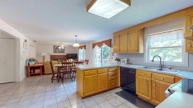 26 Reno Dr, Middletown, CT 06457 - kitchen featuring dishwasher, a sink, light countertops, a peninsula, and ceiling fan