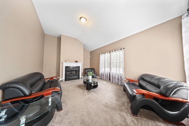 280 Ridgefield Ave, Waterbury, CT 06705 - living area with carpet, a fireplace, lofted ceiling, and baseboards