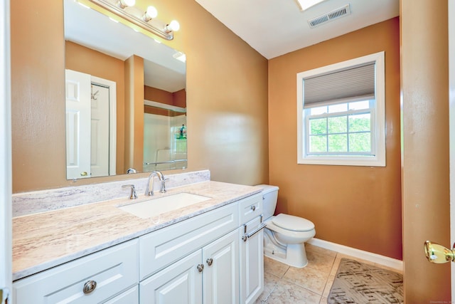 280 Ridgefield Ave, Waterbury, CT 06705 - bathroom with toilet, vanity, tile patterned flooring, baseboards, and an enclosed shower