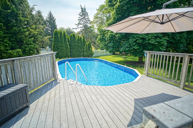 49 Hintz Dr, Wallingford, CT 06492 - outdoor pool featuring a wooden deck and a yard