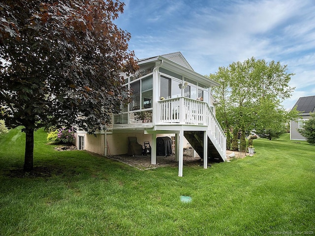 3 Timberland Way Unit 3, Beacon Falls, CT 06403 - back of house with a sunroom, stairway, and a lawn