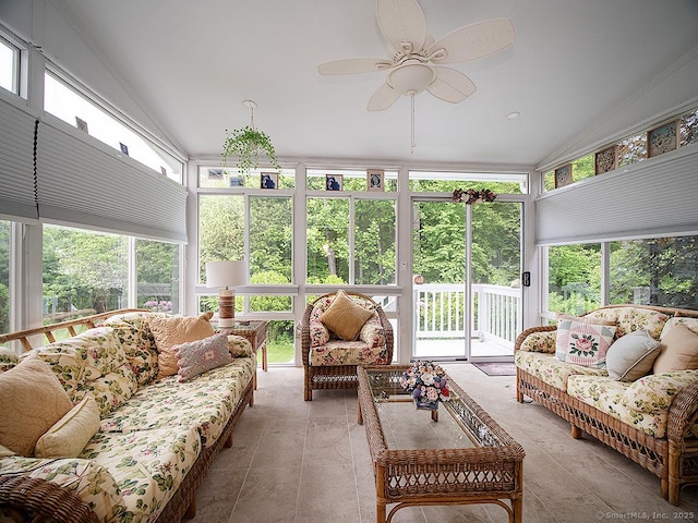 3 Timberland Way Unit 3, Beacon Falls, CT 06403 - sunroom with vaulted ceiling, an outdoor living space, ceiling fan, and plenty of natural light