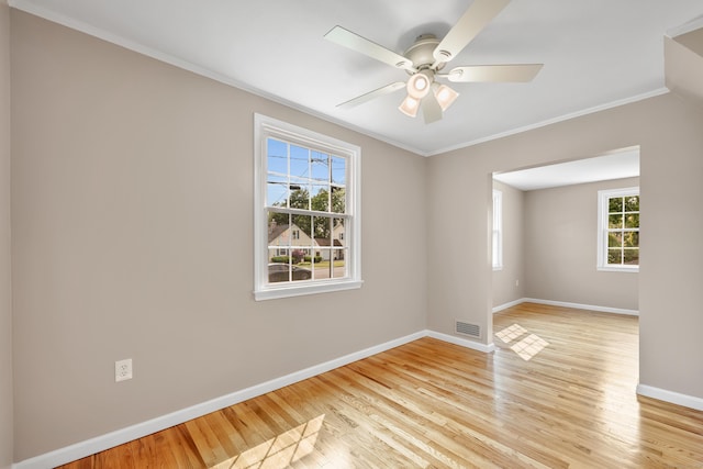 170 Morningside Dr E, Bristol, CT 06010 - unfurnished room with baseboards, crown molding, light wood-style flooring, and a ceiling fan