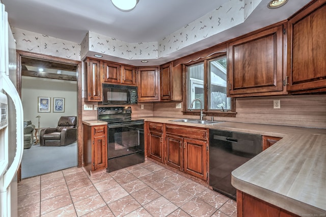 31 Country Ridge Dr, Monroe, CT 06468 - kitchen with black appliances, light countertops, decorative backsplash, and brown cabinets