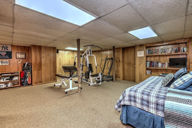 31 Country Ridge Dr, Monroe, CT 06468 - carpeted bedroom featuring wood walls and a drop ceiling