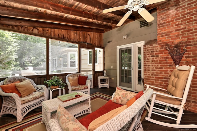 31 Country Ridge Dr, Monroe, CT 06468 - sunroom / solarium featuring beam ceiling, a ceiling fan, and an outdoor hangout area