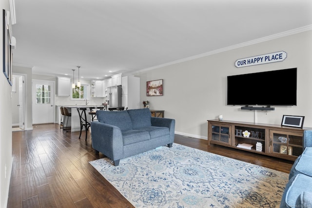 92 Lafayette St Apt 5, Stamford, CT 06902 - living area featuring ornamental molding, recessed lighting, and dark wood finished floors