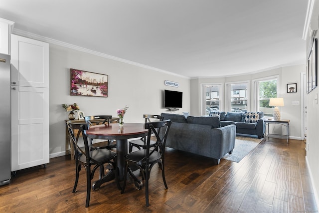 92 Lafayette St Apt 5, Stamford, CT 06902 - dining space featuring crown molding and dark wood-style floors