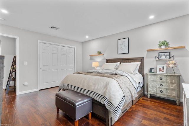 92 Lafayette St Apt 5, Stamford, CT 06902 - bedroom featuring dark wood-style flooring, recessed lighting, and a closet