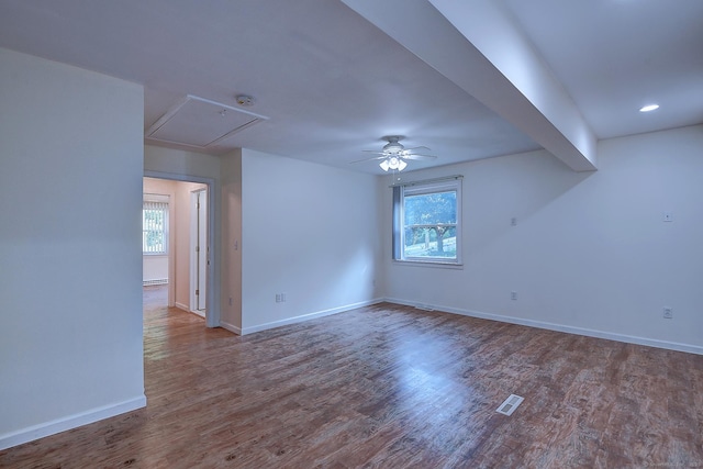 673 May St, Naugatuck, CT 06770 - empty room with attic access, wood finished floors, ceiling fan, and recessed lighting