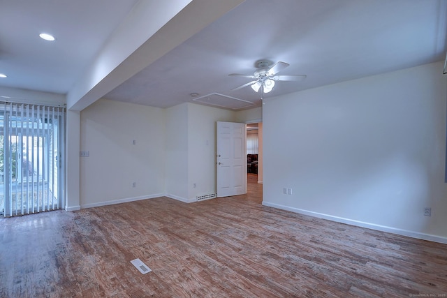 673 May St, Naugatuck, CT 06770 - unfurnished room featuring ceiling fan, wood finished floors, recessed lighting, and attic access