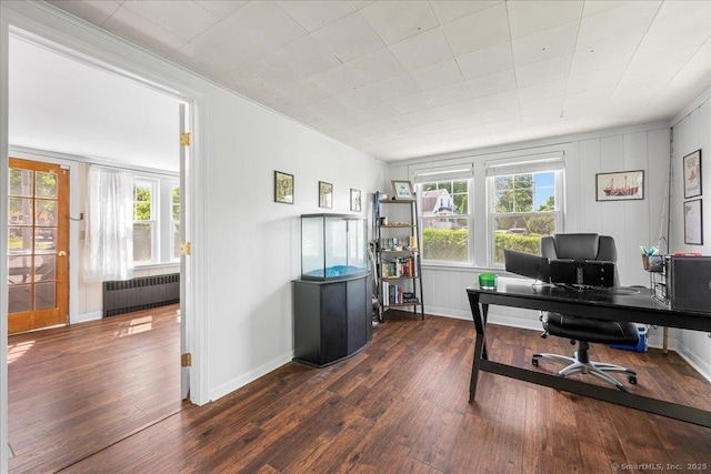 17 Wild Rose Pl, Waterford, CT 06385 - home office featuring radiator, hardwood / wood-style flooring, plenty of natural light, baseboards, and crown molding
