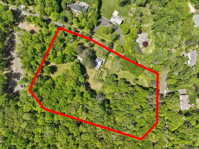 12 Lords Hwy E, Weston, CT 06883 - aerial view of property and surrounding area with property parcel outlined