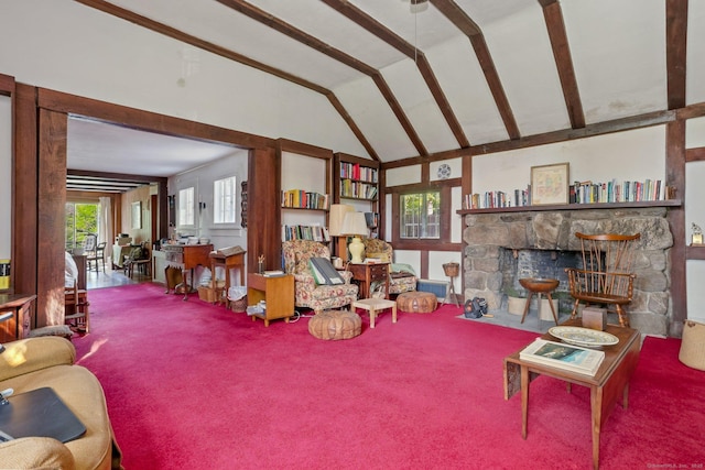 12 Lords Hwy E, Weston, CT 06883 - carpeted living room featuring healthy amount of natural light and high vaulted ceiling