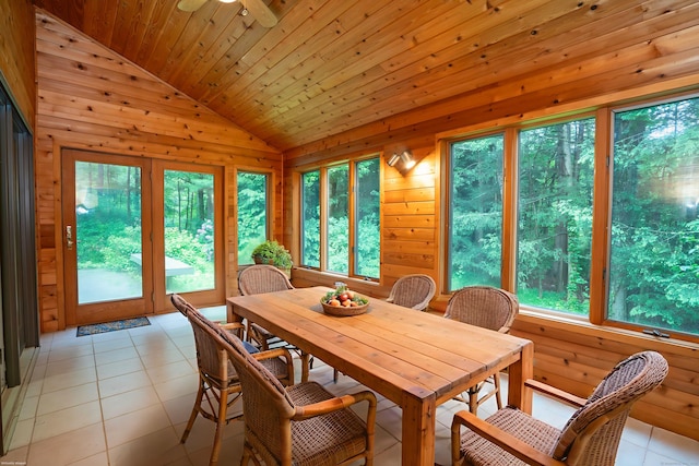 35 Chestnut Hill Rd, Simsbury, CT 06092 - sunroom / solarium with lofted ceiling, healthy amount of natural light, wood walls, wood ceiling, and tile patterned floors