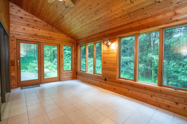 35 Chestnut Hill Rd, Simsbury, CT 06092 - unfurnished sunroom with lofted ceiling, plenty of natural light, wood walls, wooden ceiling, and tile patterned floors