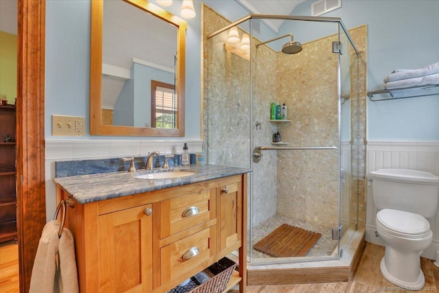 45 Snell Rd, Middlefield, CT 06422 - bathroom featuring vanity, a stall shower, and a wainscoted wall