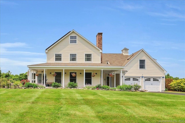 45 Snell Rd, Middlefield, CT 06422 - view of front of home featuring a front lawn, covered porch, a chimney, and driveway