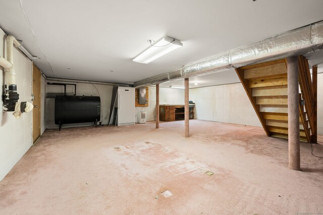 42 Cindy Ln, Groton, CT 06355 - finished basement featuring heating fuel, stairs, carpet, and electric panel