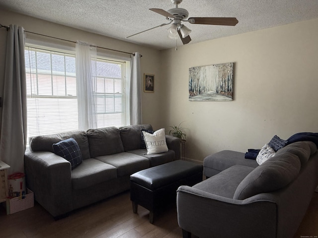 337 Zion St, Hartford, CT 06106 - living area featuring a textured ceiling, a ceiling fan, and wood finished floors
