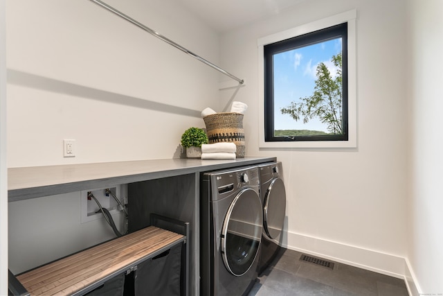 22 Limekiln Rd, Redding, CT 06896 - washroom featuring washer and clothes dryer, baseboards, and dark tile patterned flooring