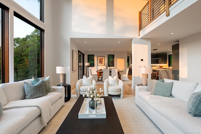22 Limekiln Rd, Redding, CT 06896 - living room featuring a high ceiling and recessed lighting
