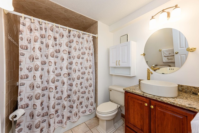 2 Mansfield Grove Rd Apt 160, East Haven, CT 06512 - bathroom with toilet, vanity, a shower with shower curtain, tile patterned flooring, and a textured ceiling