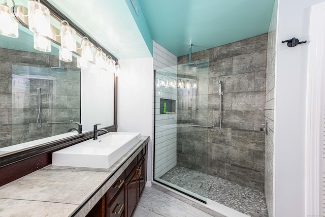 2 Mansfield Grove Rd Apt 160, East Haven, CT 06512 - bathroom with a stall shower, vanity, and marble finish flooring