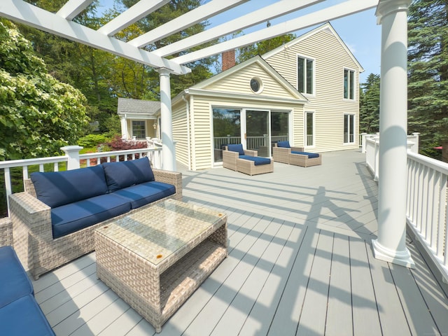156 Main St, Ridgefield, CT 06877 - wooden terrace with an outdoor living space and a pergola