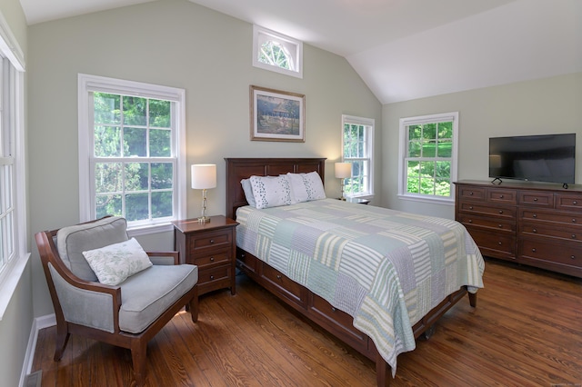 156 Main St, Ridgefield, CT 06877 - bedroom featuring lofted ceiling, dark wood-style flooring, and baseboards