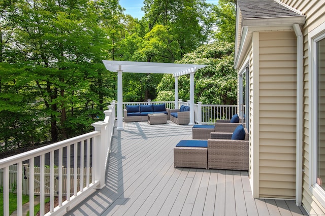 156 Main St, Ridgefield, CT 06877 - wooden deck featuring an outdoor living space and a pergola