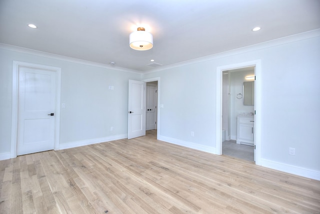 59 Thornhill Rd, Fairfield, CT 06824 - unfurnished bedroom with ornamental molding, light wood finished floors, connected bathroom, and recessed lighting