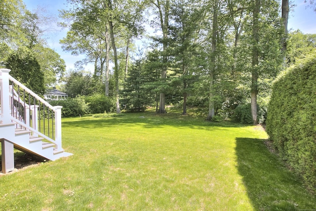 59 Thornhill Rd, Fairfield, CT 06824 - view of grassy yard featuring stairs