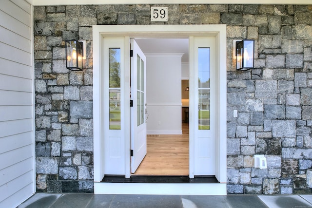 59 Thornhill Rd, Fairfield, CT 06824 - doorway to property with stone siding