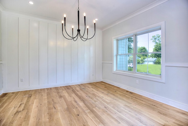 59 Thornhill Rd, Fairfield, CT 06824 - unfurnished room with a chandelier, ornamental molding, light wood-type flooring, baseboards, and recessed lighting
