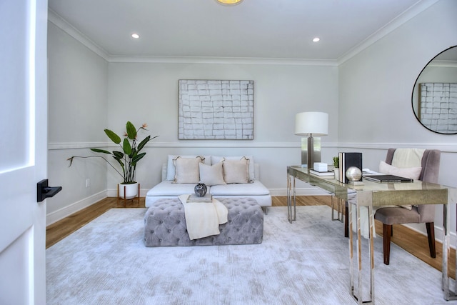 59 Thornhill Rd, Fairfield, CT 06824 - office area with wood finished floors, crown molding, and recessed lighting